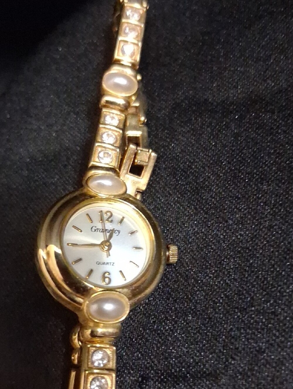 Vintage Gramercy Gold Bracelet Watch - Pearl Cubic Zirconia Accents - 7 ¼"